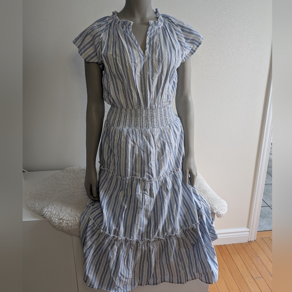 NWT! LUCKY BRAND Blue and White Ruched Midi Sundress - Picture 7 of 12
